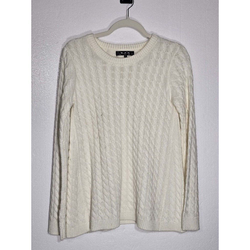 MAK Cable Knit Sweater Size S Cream Classic Cozy‎ EUC